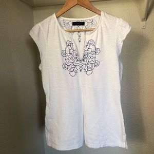 White Top with Royal Blue Embroidery